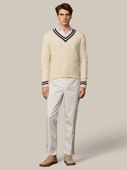 Hackett London Heritage Cable Knit Cotton Cricket Jumper, Off White - view 2, Off White