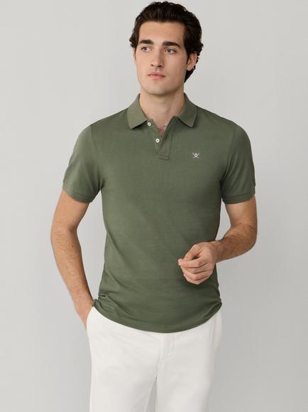 Hackett London Cotton Slim Fit Short Sleeve Polo Shirt, Stone Green