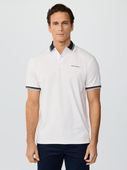 Hackett London Sport Cotton Regular Fit Short Sleeve Polo Shirt, Optic White