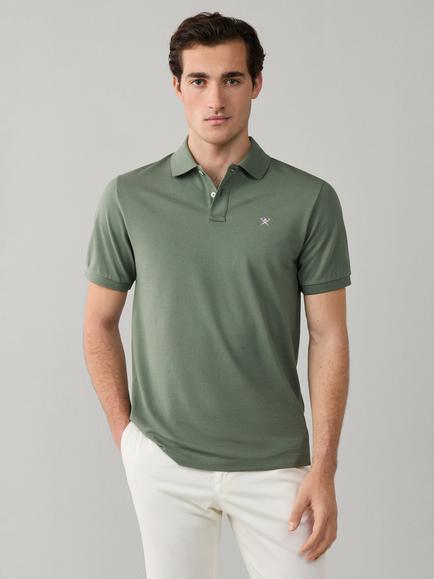 Hackett London Short Sleeve Cotton Polo Shirt, Stone Green
