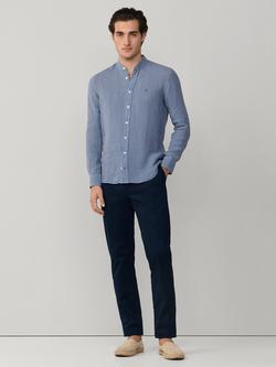 Hackett London Garment Dyed Linen Tailored Fit Grandad Collar Shirt - view 2, Thames Blue