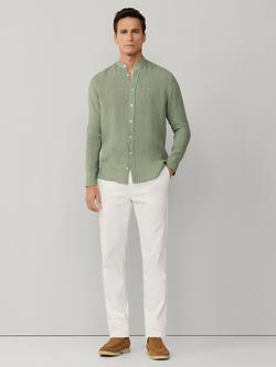Hackett London Garment Dyed Linen Tailored Fit Grandad Collar Shirt - view 2, Sage Green