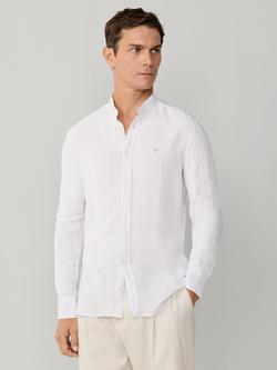 Hackett London Garment Dyed Linen Tailored Fit Grandad Collar Shirt, Optic White