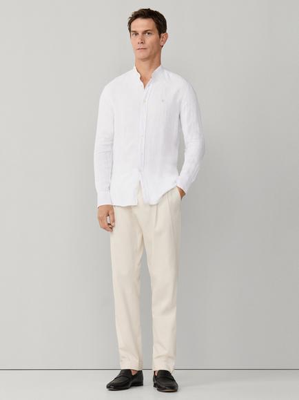 Hackett London Garment Dyed Linen Tailored Fit Grandad Collar Shirt - view 2, Optic White