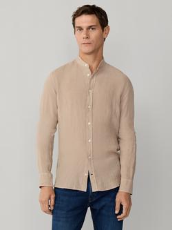 Hackett London Garment Dyed Linen Tailored Fit Grandad Collar Shirt, Taupe Beige