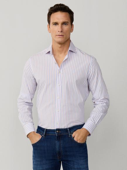 Hackett London Classic Fit Regimental Stripe Shirt, Baby Pink/Blue/White
