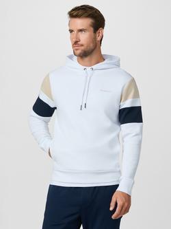 Hackett London Colour Block Double Stripe Long Sleeve Hoodie, Optic White