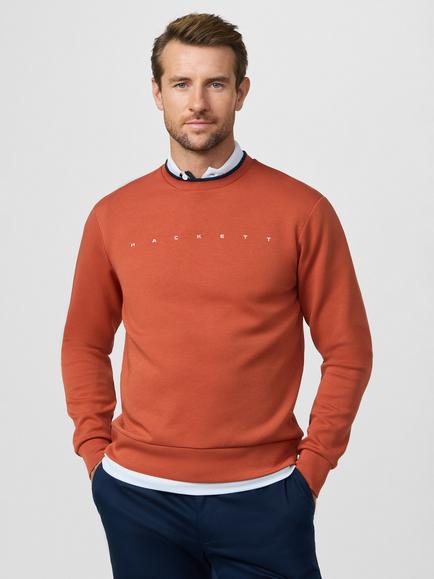 Hackett London Sport Crew Neck Cotton Blend Sweatshirt, Burnt Ochre Orange