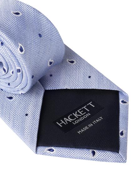 Hackett London Silk Linen Paisley Print Tie - view 2, Chambray Blue