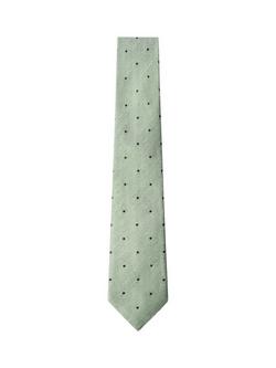Hackett London Linen-Silk Blend Polka Dot Twill Tie, Sage Green, Sage Green