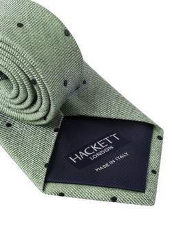 Hackett London Linen-Silk Blend Polka Dot Twill Tie, Sage Green - view 2, Sage Green