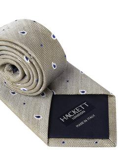 Hackett London Silk Linen Paisley Print Tie - view 2, Moss Green