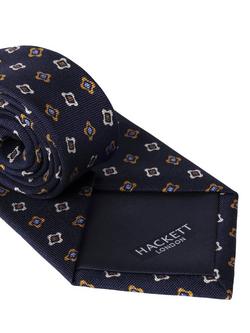 Hackett London Pure Silk Geometric Pattern Tie, Navy - view 2, Navy