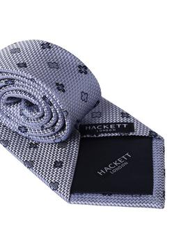 Hackett London Pure Silk Geometric Flower Tie - view 2, Dusty Blue