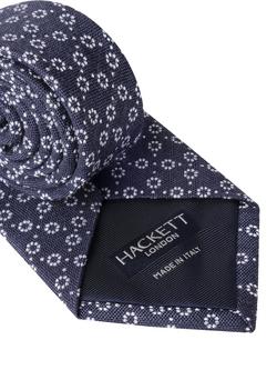 Hackett London Silk Linen Dot Print Tie - view 2, Navy