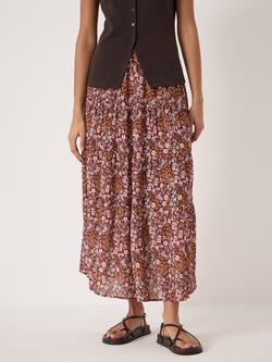 HUSH Branwen Floral Midi Skirt, Sunset, Sunset