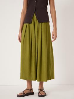 HUSH Ivy Pleated Linen Blend Midi Skirt, Olive Green, Olive Green