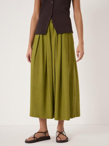 HUSH Ivy Pleated Linen Blend Midi Skirt, Olive Green, Olive Green