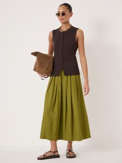 HUSH Ivy Pleated Linen Blend Midi Skirt, Olive Green - view 2, Olive Green