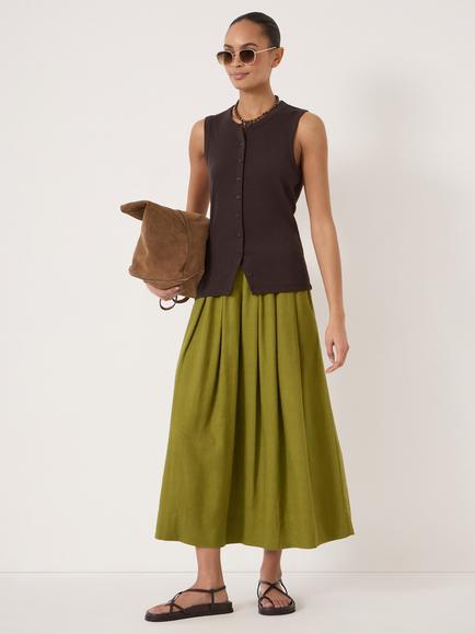 HUSH Ivy Pleated Linen Blend Midi Skirt, Olive Green - view 2, Olive Green