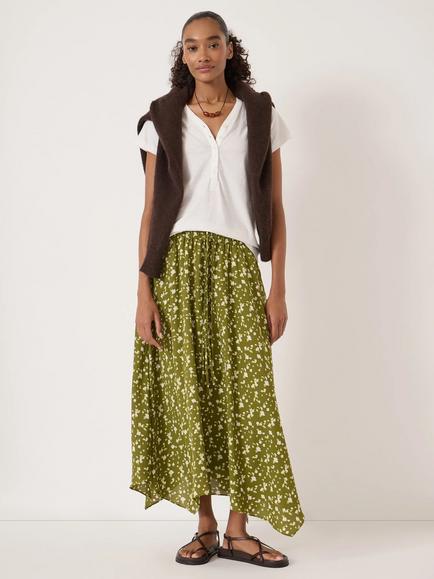HUSH Kaia Ditsy Floral Hanky Hem Skirt, Green/White, Green/White