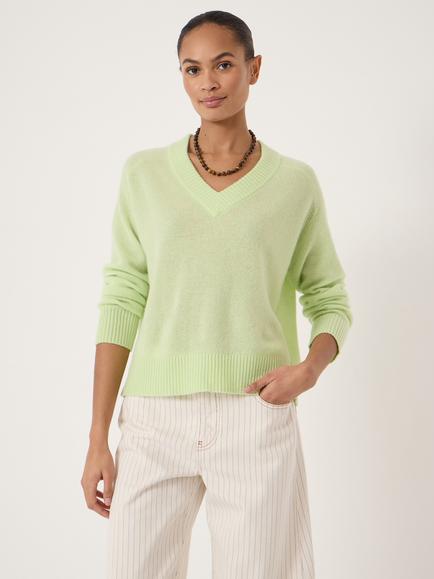HUSH Colette V-Neck Pure Cashmere Jumper, Pale Green