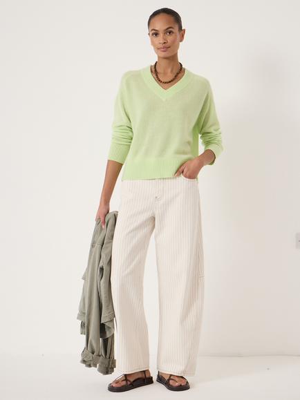 HUSH Colette V-Neck Pure Cashmere Jumper - view 2, Pale Green