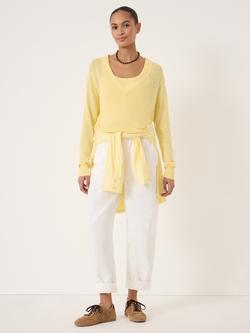 HUSH Coralie V-Neck Linen Blend Jumper, Butter Yellow, Butter Yellow