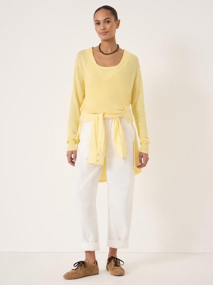 HUSH Coralie V-Neck Linen Blend Jumper, Butter Yellow