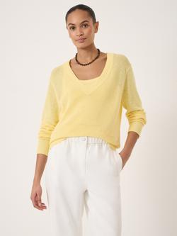 HUSH Coralie V-Neck Linen Blend Jumper, Butter Yellow - view 2, Butter Yellow