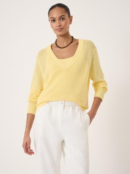 HUSH Coralie V-Neck Linen Blend Jumper - view 2, Butter Yellow