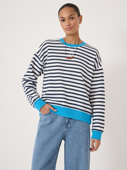 HUSH Luca Stripe Heavyweight Sweatshirt, Turquoise/Multi, Turquoise/Multi