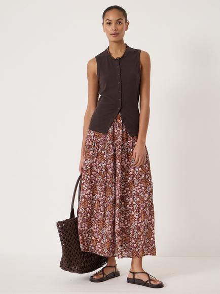 HUSH Ayana Button Down Ribbed Vest Top, Dark Brown - view 2, Dark Brown