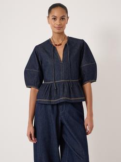 HUSH Betty Barrel Sleeve Denim Top, Indigo Rinse Wash, Indigo Rinse Wash