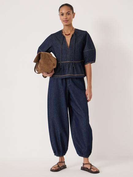 HUSH Betty Barrel Sleeve Denim Top, Indigo Rinse Wash - view 2, Indigo Rinse Wash