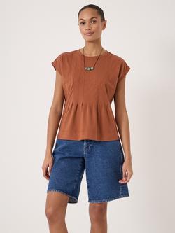 HUSH Ellery Pleat Detail T-Shirt, Terracotta Brown