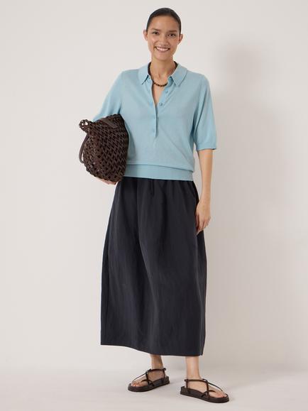 HUSH Fine Knit Wool Blend Polo Shirt, Cornflower Blue