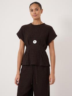 HUSH Keira Textured Pleat Release Jersey Top, Dark Brown, Dark Brown