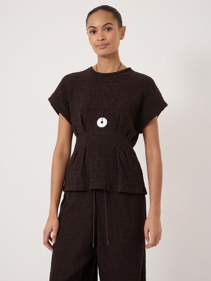 HUSH Keira Textured Pleat Release Jersey Top, Dark Brown, Dark Brown