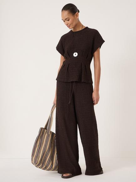 HUSH Keira Textured Pleat Release Jersey Top, Dark Brown - view 2, Dark Brown