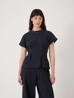 HUSH Keira Textured Pleat Release Jersey Top, Midnight Navy, Midnight Navy