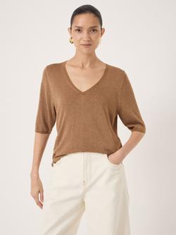 HUSH V-Neck Metallic Knit T-Shirt, Metallic Gold, Metallic Gold