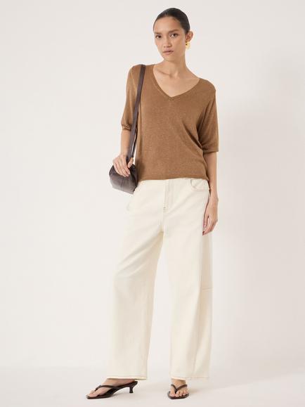 HUSH V-Neck Metallic Knit T-Shirt, Metallic Gold - view 2, Metallic Gold