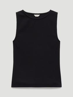 HUSH Micah Boat Neck Ribbed Vest Top, Black