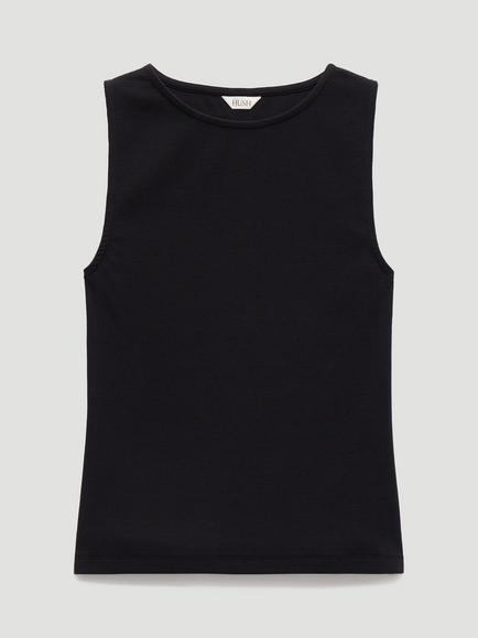 HUSH Micah Boat Neck Ribbed Vest Top, Black