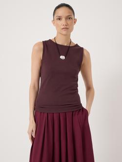 HUSH Micah Boat Neck Ribbed Vest Top, Fudge Brown