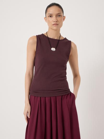 HUSH Micah Boat Neck Ribbed Vest Top, Fudge Brown