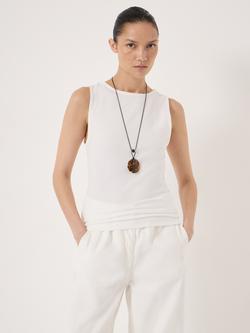 HUSH Micah Boat Neck Ribbed Vest Top, White