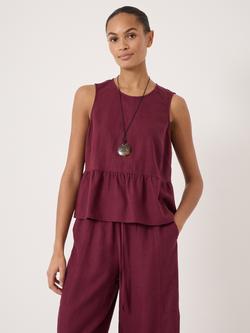 HUSH Nomie Linen Blend Peplum Hem Top containing LENZING™ ECOVERO™ Viscose, Maroon Red