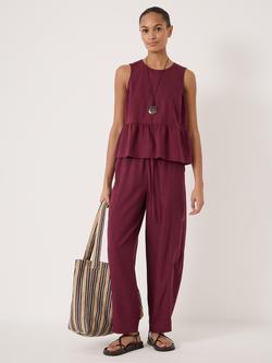HUSH Nomie Linen Blend Peplum Hem Top containing LENZING™ ECOVERO™ Viscose - view 2, Maroon Red
